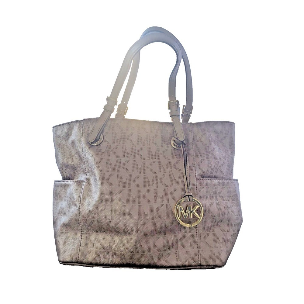 Michael Kors Jet Set Gold Metallic Shoulder Handbag Purse Signature Logo Charm